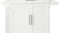 HOMCOM Carucior de bucatarie cu sertar, suport condimente și dulap, 4 roti si blat din lemn, 109x40x89cm, alb | AOSOM RO