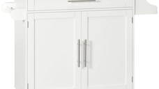 HOMCOM Carucior de bucatarie cu sertar, suport condimente și dulap, 4 roti si blat din lemn, 109x40x89cm, alb | AOSOM RO