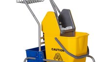 HOMCOM carucior profesional de curatenie cu galeata de 25 L, cos suspendat, raft si carlig, 72 x 49,5 x 95 cm, galben