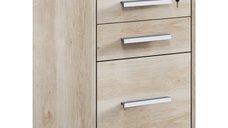 HOMCOM Comoda de birou cu 3 sertare, roti, incuietoare si 2 chei, bare reglabile pentru dosare, finisaj stejar, 39,2 x 40 x 65,4 cm