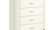 HOMCOM comoda gri deschis cu 5 sertare, panouri striate, manere si picioare metalice, 90 x 44 x 120 cm