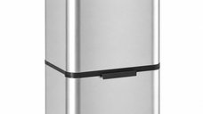 HOMCOM cos de gunoi automat cu senzor, 3 compartimente de 40 L, otel inoxidabil, galeti detasabile