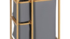 HOMCOM Cos de rufe din bambus , cos de rufe cu 3 pungi glisante din material textil si raft deschis | AOSOM RO