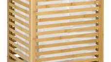 HOMCOM Cos de Rufe din Bambus si Material Textil cu Capac si Sac detasabil pentru Baie si Dormitor, 50x36x60 cm | AOSOM RO