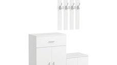 HOMCOM Cuier din Lemn pentru Hol cu Rafturi si Spatiu de Depozitare, Alb, 100x32x187cm | Aosom Romania