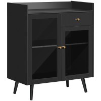 HOMCOM Dulap cu doua usi cu raft reglabil, blat si spatii deschise din MDF si lemn, 80x40x94,3 cm, negru | AOSOM RO - 1