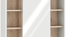 HOMCOM Dulap cu Oglinda din MDF si PAL, Dulap de Baie cu 3 Rafturi Laterale si Raft Reglabil, 60x14.5x49.4 cm, Alb si Lemn Natural | Aosom RO
