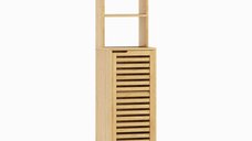 HOMCOM dulap inalt de baie din bambus, coloana ingusta cu 3 polite deschise, usa cu lamele si rafturi reglabile, 34 x 30 x 170 cm, natural