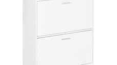 HOMCOM Dulap modern pentru pantofi, 12 perechi de pantofi cu 2 usi si sertar, din PAL, MDF si metal, 75x26x110 cm, alb