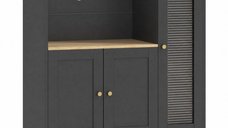 HOMCOM dulap pentru microunde cu dulap inferior si 3 rafturi laterale cu usa din sticla, lemn, negru, 80 x 35 x 97 cm