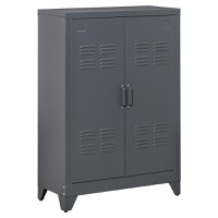 HOMCOM Dulapior Multifunctional cu 2 Usi Stil Industrial, Dulapior Metalic pentru Casa si Garaj - Gri - 1