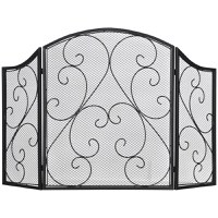 HOMCOM Ecran pentru Semineu Pliabil cu 3 Panouri, Protectie Impotriva Focului si Scanteilor de Foc cu Plasa Metalica, Protectie Decorativa, Negru - 1
