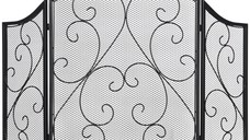 HOMCOM Ecran pentru Semineu Pliabil cu 3 Panouri, Protectie Impotriva Focului si Scanteilor de Foc cu Plasa Metalica, Protectie Decorativa, Negru