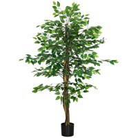 HOMCOM Ficus artificial cu ghiveci de 5 ft, planta artificiala de interior, exterior, pentru decorarea camerei de zi, biroului - 1