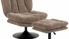 HOMCOM Fotoliu Lounge cu Taburet Reglabil, Rotire 360°, Catifea Raindrop, Maro | Aosom Romania