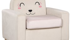 HOMCOM Fotoliu pentru copii. design cu iepuras, canapea pentru copii 3-5 ani cu picioare din lemn, 53x47x54,5cm, crem | AOSOM RO
