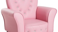HOMCOM Fotoliu pentru Copii, Scaun Roz Confortabil din PVC si Lemn, Dimensiuni 59x41,5x49 cm | Aosom Romania