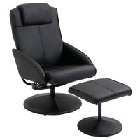 HOMCOM Fotoliu reclinabil de relaxare cu otoman pentru picioare si tapiterie din piele artificiala, 71x78x101cm, negru | AOSOM RO - 1
