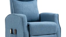 HOMCOM Fotoliu RECLINER cu 8 puncte de masaj, RABATABIL la 135° cu suport pentru picioare, 74,5x87,5x110cm, albastru | AOSOM RO