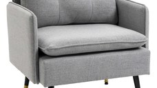 HOMCOM Fotoliu Tapițat din Material Textil cu Pernițe Umplute, Canapea Modernă cu Picioare din Oțel, 76x68x80 cm, Gri