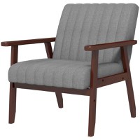HOMCOM Fotoliu tip scaun din material, Fotoliu cu tapisare moderna pentru dormitor, sufragerie, Sezlong capitonat cu picioare din lemn, Gri - 1