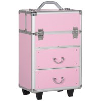 HOMCOM Husă pentru Călătorii de Machiaj, Cărucior Mare de Depozitare pentru Produse Cosmetice, 37x23x59 cm, Roz | Aosom Romania - 1