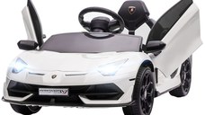 HOMCOM Lamborghini Aventador cu Licenta, Masinuta Electrica pentru Copii cu Usi Fluture, Transport Usor, Telecomanda, Muzica, Claxon de 3-5 ani,Alb