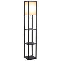 HOMCOM Lampă de podea cu rafturi pentru cărți, Design Modern, 3 Nivele, Cablu Metalic, 26x26x160cm, Negru-Alb | Aosom Romania - 1