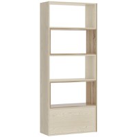 Homcom Librarie Rastel cu Rafturi pentru Salon in Lemn 141 x 29 x 176 cm Alb, Stejar - 1