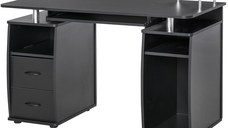 HOMCOM masa de birou moderna cu suport pentru computer din lemn cu sertare, polita extensibila si suport pentru tastatură, 120x55x85cm, Negru
