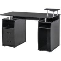 HOMCOM masa de birou moderna cu suport pentru computer din lemn cu sertare, polita extensibila si suport pentru tastatură, 120x55x85cm, Negru - 1