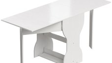 HOMCOM Masa de bucatarie pliabila pentru 4 persoane, cu raft, din lemn, 160x60x75 cm, alba