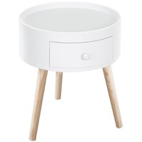 HOMCOM Masa de Salon Moderna cu Sertar in Lemn, Alb, Ф38x45cm | Aosom Romania - 1
