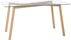 HOMCOM Masa de sufragerie dreptunghiulara pentru max 4 persoane, din otel cu blat din sticla securizata, 150x75x76 cm