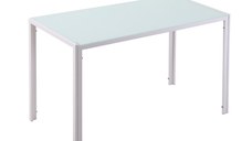HOMCOM Masa moderna dreptunghiulara pentru bucatarie, masa cu blat de sticla, mobilier bucatarie, alb | AOSOM RO
