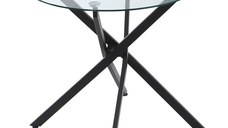 HOMCOM Masa Rotunda din Sticla si Picioare Incrucisate din Metal, Masuta Moderna pentru Sufragerie si Birou, 80x80x75cm, Negru