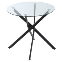 HOMCOM Masa Rotunda din Sticla si Picioare Incrucisate din Metal, Masuta Moderna pentru Sufragerie si Birou, 80x80x75cm, Negru - 1