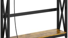 HOMCOM Masă Subțire de Consolă, Masă Industrială cu Două Nivele, Masă de Canapea Îngustă cu Cadru X din Oțel, 100x24x75 cm, Maro