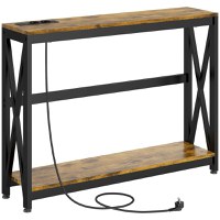 HOMCOM Masă Subțire de Consolă, Masă Industrială cu Două Nivele, Masă de Canapea Îngustă cu Cadru X din Oțel, 100x24x75 cm, Maro - 1