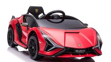 HOMCOM Masina electrica pentru copii 12V Lamborghini cu faruri si muzica, telecomanda si viteza 3-8 km/h, 108x62x40cm, Rosie