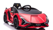 HOMCOM Masina electrica pentru copii 12V Lamborghini cu faruri si muzica, telecomanda si viteza 3-8 km/h, 108x62x40cm, Rosie