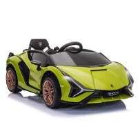 HOMCOM Masina electrica pentru copii 12V Lamborghini cu faruri si muzica, telecomanda si viteza 3-8 km/h, 108x62x40cm, Verde - 1