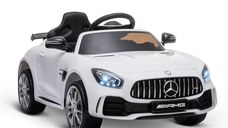 HOMCOM Masinuta pentru copii electrică de 12V cu licenta Mercedes Benz, viteză 3-5km/ora, telecomandă, lumini și sunete, culoare Alb
