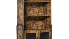 HOMCOM Mobilier Biblioteca Design Industrial cu Etajere si Dulapior din Lemn si Metal, Maro Rustic si Negru, 81x40x160cm