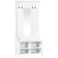 HomCom mobilier hol, cuier si oglinda, 80x40x170cm, alb | Aosom Ro - 1
