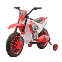 HOMCOM Motocicleta de Cros Electrica pentru Copii de 3-5 ani, Baterie 12V Reincarcabila si Rotite Detasabile, 106,5x51,5x68cm, Rosu - 1