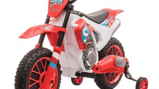 HOMCOM Motocicleta de Cros Electrica pentru Copii de 3-5 ani, Baterie 12V Reincarcabila si Rotite Detasabile, 106,5x51,5x68cm, Rosu