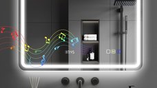 HOMCOM Oglinda de Baie cu LED 70x50 cm si Bluetooth, 3 Temperaturi de Culoare, Ceas Digital si Antighear | Aosom Romania