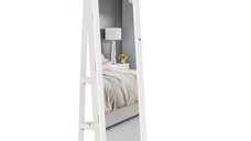 HOMCOM Oglinda de podea pivotanta cu suport pentru bijuterii, 38x38x160 cm, alb