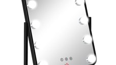 HOMCOM Oglinda pentru fardat, cu iluminare, stil Hollywood, oglinda de masa cu 12 lumini LED luminozitate reglabila, negru